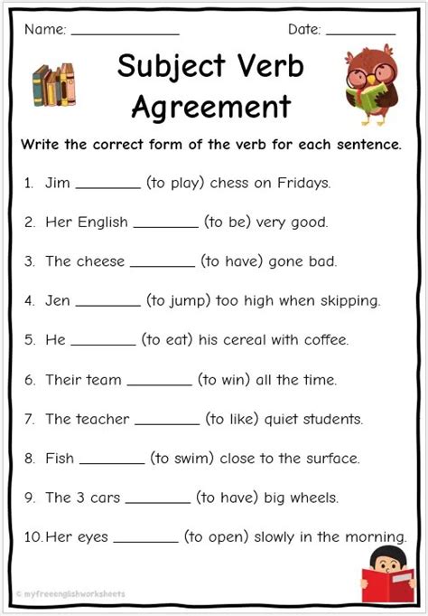 subject verb agreement worksheet grade 5
